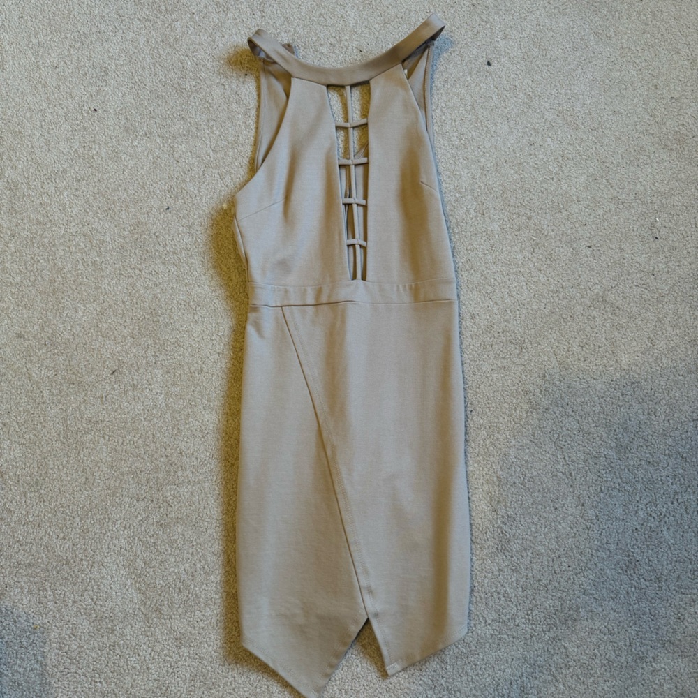 Size M, Tan body con dress, closed back